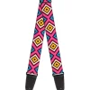 Guitar Strap - Geometric1 Burgundy Pink Tan Yellow Baby Blue