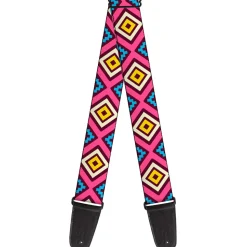 Guitar Strap - Geometric1 Burgundy Pink Tan Yellow Baby Blue