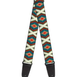Guitar Strap - Geometric Diamonds Grays Red Turquoise