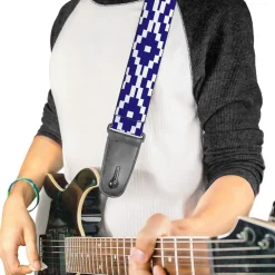 Guitar Strap - Geometric Diamond Blue White