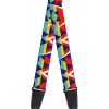 Guitar Strap - Geometric Triangles Stripe Red White Blues Yellow