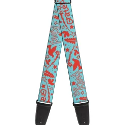Guitar Strap - GRATEFUL OPTIMISM BE KIND Icons Collage Blue/Red