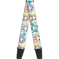 Guitar Strap - Happy Sad Bunnies & Stars White Pastel