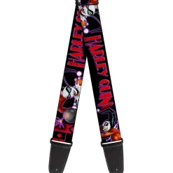 Guitar Strap - HARLEY QUINN Bomb Poses Suits Black Purple Red