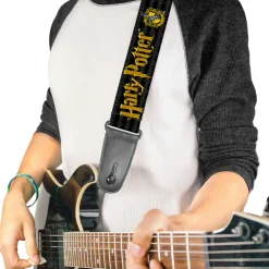 Guitar Strap - HARRY POTTER Hufflepuff/Ravenclaw/Gryffindor/Slytherin Coat of Arms Black