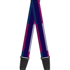 Guitar Strap - Hash Mark Stripe Navy Turquoise Fuchsia White