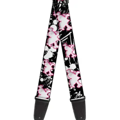 Guitar Strap - Heart & Cross Bones w Splatter Black White