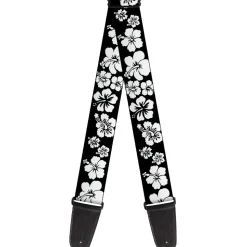 Guitar Strap - Hibiscus Black White