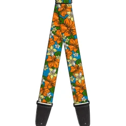Guitar Strap - Hibiscus Collage Blue Orange Yellow