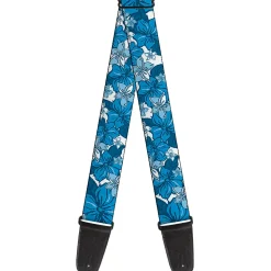 Guitar Strap - Hibiscus Collage White Blues
