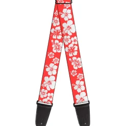 Guitar Strap - Hibiscus Light Red White