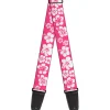 Guitar Strap - Hibiscus Neon Pink White