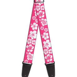 Guitar Strap - Hibiscus Neon Pink White