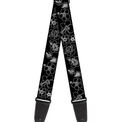 Guitar Strap - Hibiscus Outline Black White