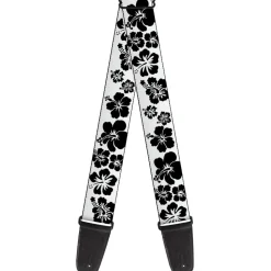 Guitar Strap - Hibiscus White Black