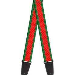 Guitar Strap - Holiday Trim Stripe Green Red