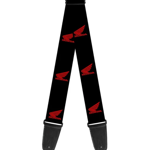 Guitar Strap - HONDA Motorcycle Logo Black Red