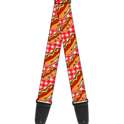 Guitar Strap - Hot Dogs Buffalo Plaid White Red