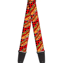 Guitar Strap - Hot Dogs Buffalo Plaid Black Red