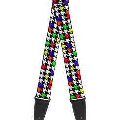 Guitar Strap - Houndstooth Black White Multi Neon