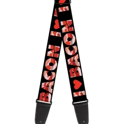 Guitar Strap - I Heart BACON Black Bacon