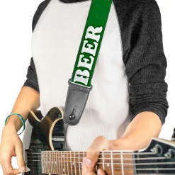 Guitar Strap - I "Clover" BEER/Clover Outlines Greens/White