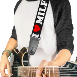 Guitar Strap - I "HEART" MILFS Black/White/Red