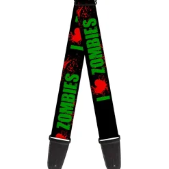 Guitar Strap - I "Heart" ZOMBIES Bold Splatter Black Green Red