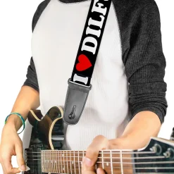 Guitar Strap - I "HEART" DILFS Black/White/Red