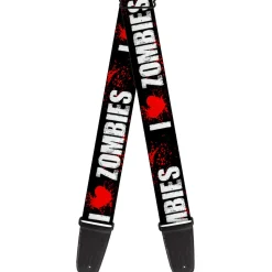 Guitar Strap - I "Heart" ZOMBIES Bold Splatter Black White Red