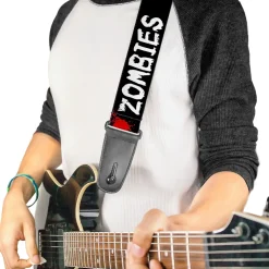 Guitar Strap - I "Heart" ZOMBIES Bloody Splatter Black White Red