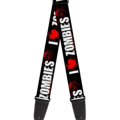 Guitar Strap - I "HEART" ZOMBIES Black White Red Splatter