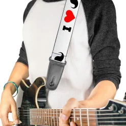Guitar Strap - I "Heart Mustache" White Black Red