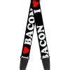 Guitar Strap - I "HEART" BACON Black White Red