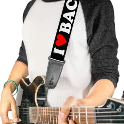 Guitar Strap - I "HEART" BACON Black White Red
