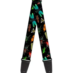 Guitar Strap - Insects Scattered CLOSE-UP Black
