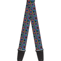 Guitar Strap - Jagged Rings Teals Fuchsia Yellow