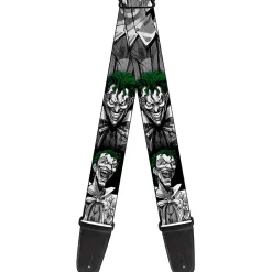 Guitar Strap - Joker Laughing Poses Black White Green