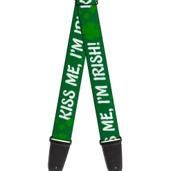 Guitar Strap - KISS ME, I'M IRISH! Clovers Green White