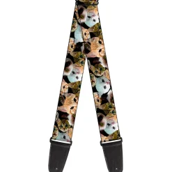 Guitar Strap - Kitten Faces Scattered Black