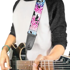 Guitar Strap - Leopard White Pinks Blues Black