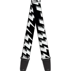 Guitar Strap - Lightning Bolts Sketch Black White