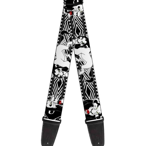 Guitar Strap - Lion King Scar Poses White Black