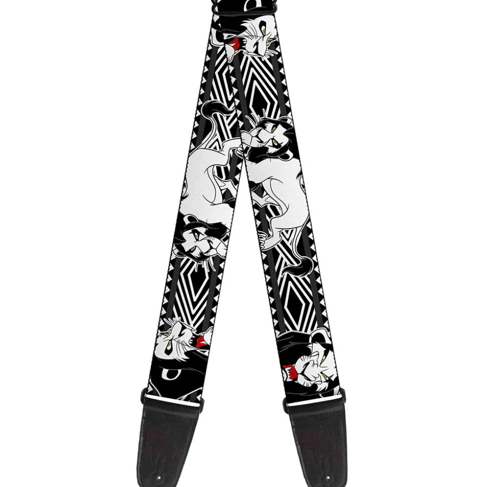 Guitar Strap - Lion King Scar Poses White Black