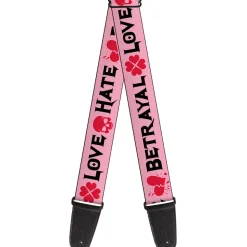 Guitar Strap - Love Hate Betrayal Pink Black Fuchsia