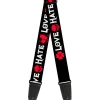 Guitar Strap - Love Hate Black White Fuchsia