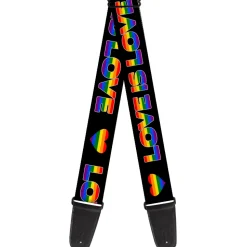 Guitar Strap - LOVE IS LOVE Heart Black Rainbow