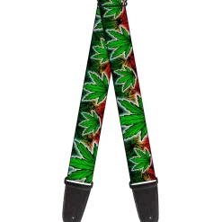 Guitar Strap - Marijuana Haze Rasta/White