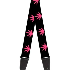 Guitar Strap - Marijuana Leaf Repeat Black/Pink