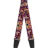 Guitar Strap - Mariposa Calaveras Butterflies Flowers Burgundy Multi Color